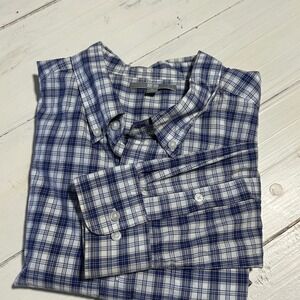 UNIQLO Mens XL Blue Plaid‎ Button Down Shirt Long Sleeve Casual